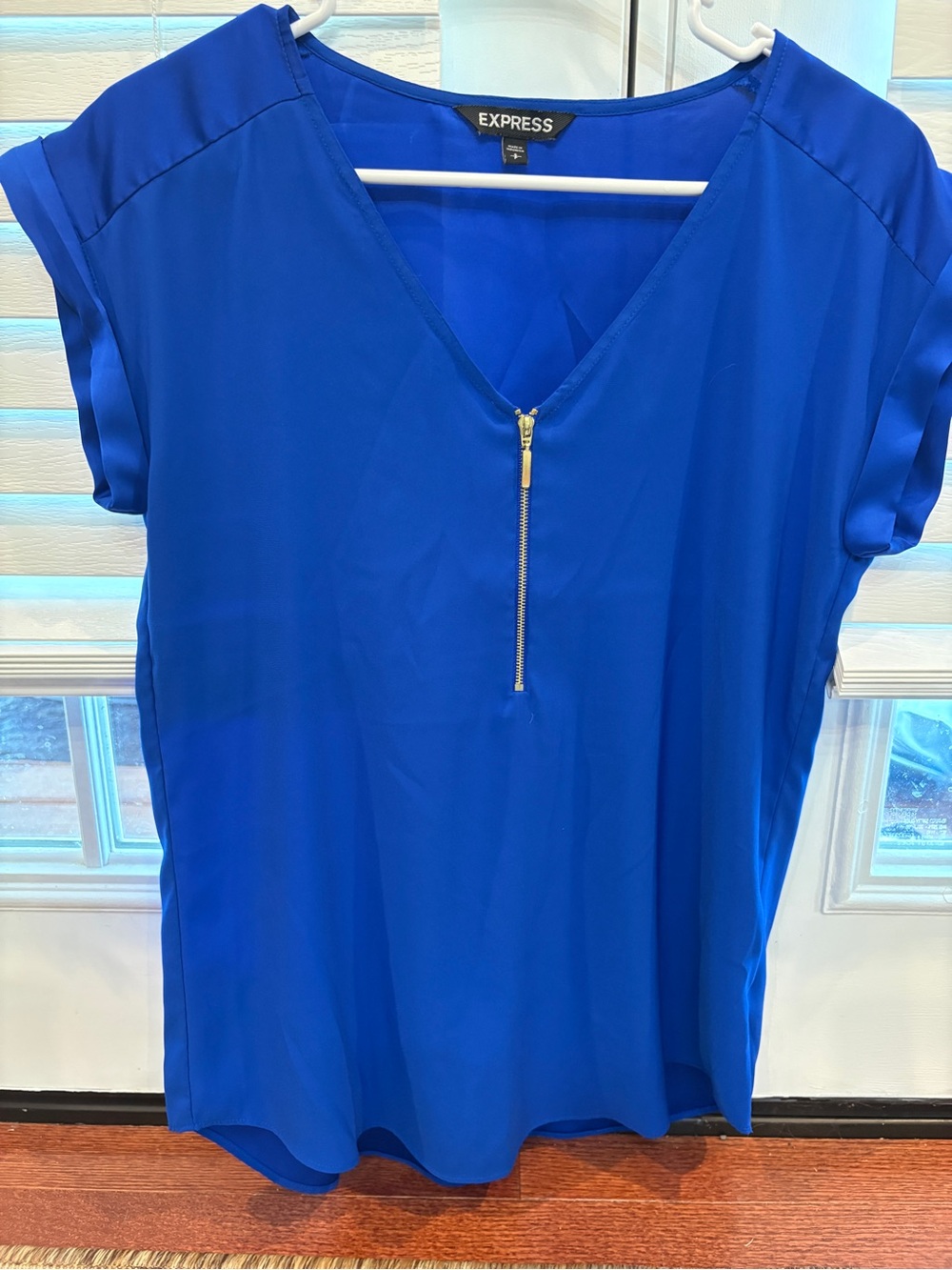 Express Royal Blue V-Neck Zip Blouse